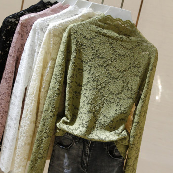 Autumn and winter high collar lace new black hollow top