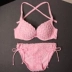 Mới tùy chỉnh ren hồng gợi cảm đen ba điểm treo cổ dày ngực nhỏ tụ tập bikini áo tắm nữ đồ bơi tay dài nữ Bikinis