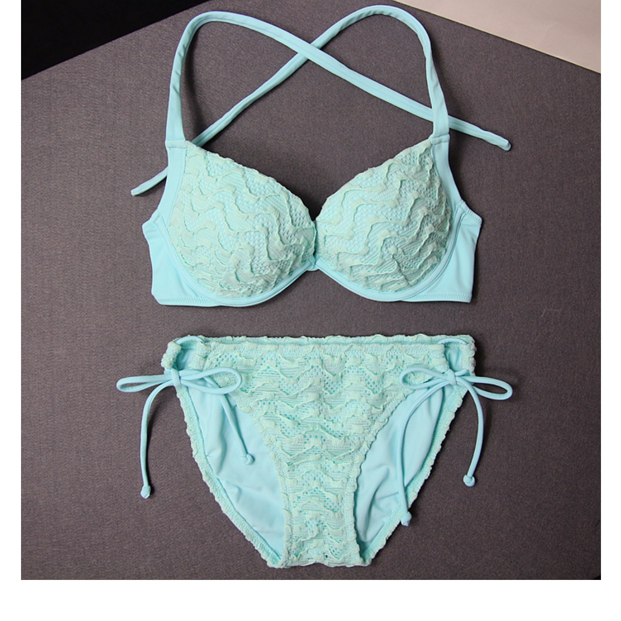 Mới tùy chỉnh ren hồng gợi cảm đen ba điểm treo cổ dày ngực nhỏ tụ tập bikini áo tắm nữ đồ bơi cho người béo bụng