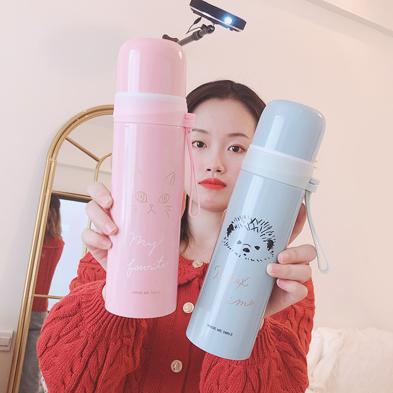 Korean thermos cup children cute primary school girl cartoon stainless steel water cup portable creative personality trend cup