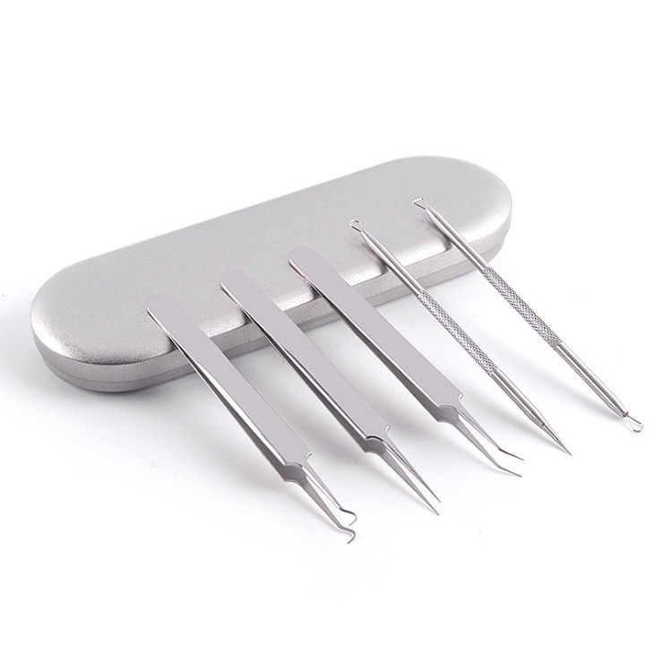 Stainless steel powder Acne Pimple Acne Pimple with small tools Acne Clamps Suit Tweezers Shaved Head Squeezer Picking Up Pimple Needles