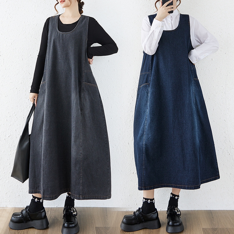 Discount~ Foreign Trade 2025 Artistic Plus-Size Loose Korean Style Long Denim Vest Dress Loose Denim Long Vest for Women Discount~ Foreign Trade 2025 Artistic Plus-Size Loose Korean Style Long Denim Vest Dress Loose Denim Long Vest for Women