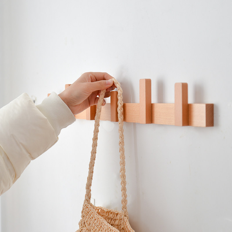 Wall creative wall hanging hook Tile planks free drilling Nordic entrance Wall solid wood hanging hook Hanging bag behind the door