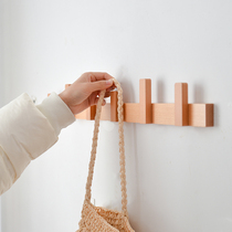 Wall creative wall hanging adhesive hook tile wood board non-perforated Nordic porch wall solid wood clothes hook door rear hanging bag