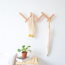 Light luxury hangers door perforated wooden wall coat rack clothes Nordic bedroom living room wall adhesive hook