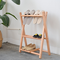 Simple shoe rack door wooden small narrow multi-layer household entrance solid wood Japanese folding ins slippers storage shelf