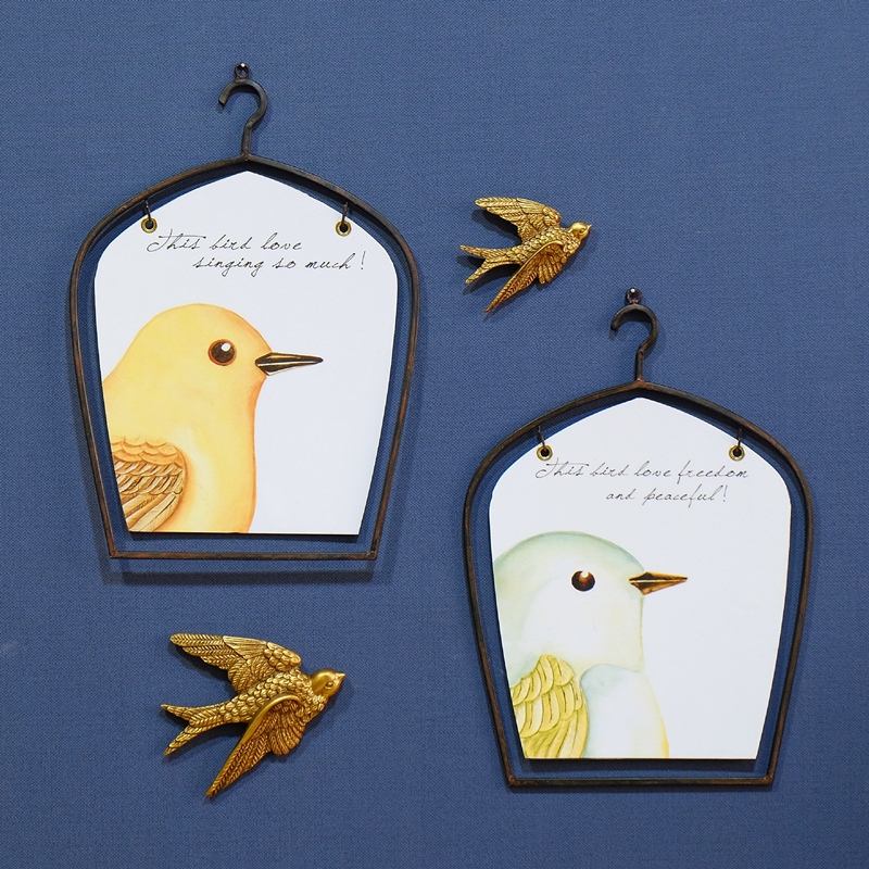 American Fields Garden Countryside Retro Making Old Iron Art Bird Cage Wall Decoration Small Bird Decoration Hook Bird Cage Wall-mounted Wall Decoration