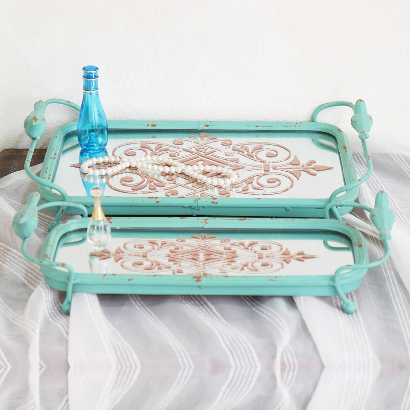 American French field desktop fittings Bird iron tray mirror decoration of mirror decoration tray mirror decoration tray