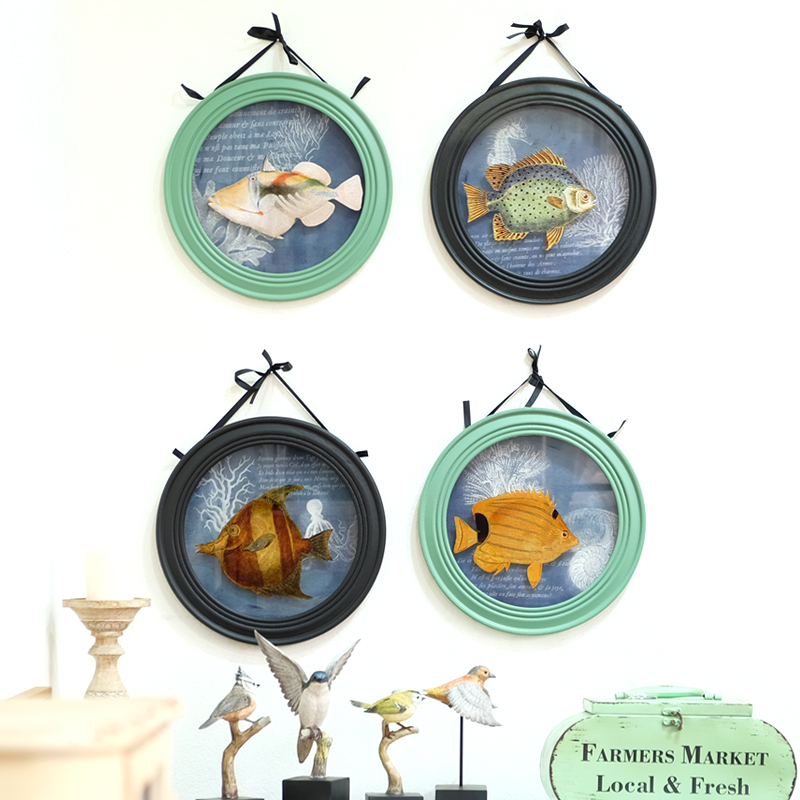 American country Mediterranean fish round painting tropical fish painting living room background wall dining room combination decorative painting
