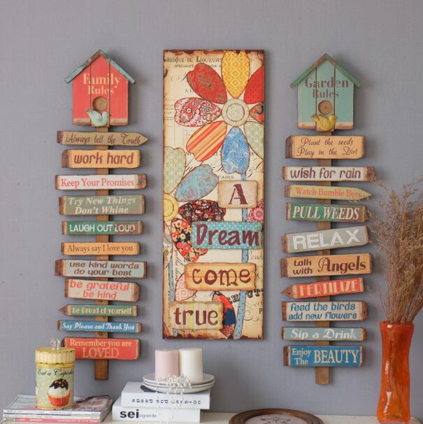 American retro wooden English letter listing Cafe decoration Color wood painting Courtyard decoration