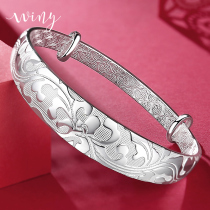Winy bracelet female 9999 sterling silver flower silver bracelet solid silver jewelry send mother elder foot silver bracelet