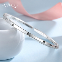 Winy999 sterling silver four-leaf clover bracelet female thin circle foot silver bracelet opening adjustable bracelet silver bracelet silver jewelry