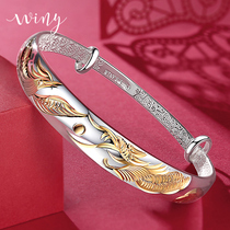 Winy Dragon Phoenix silver bracelet female sterling silver 9999 foot silver bracelet solid push pull silver bracelet to send mother middle-aged silver jewelry