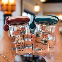 Glass Cup With Scale Transparent Water Glass Woman Cute Student Breakfast Cup Portable Summer Small Cups Ins Wind