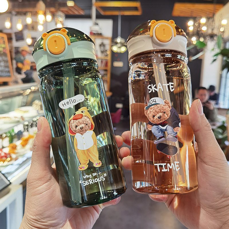 Creative Tide Minimalist Plastic Cup Girl Heart Straw Cup Portable Cute Little Clear New Male And Female Student Anti-Fall Water Cup