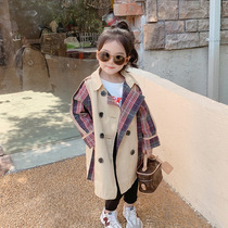 Girls autumn overwear style jacket 2021 New Korean baby long coat small children casual trench coat tide