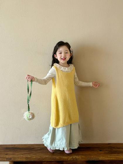 225上新女童休闲套装2025春季背心裙连衣裙翻领长袖打底T恤阔腿裤