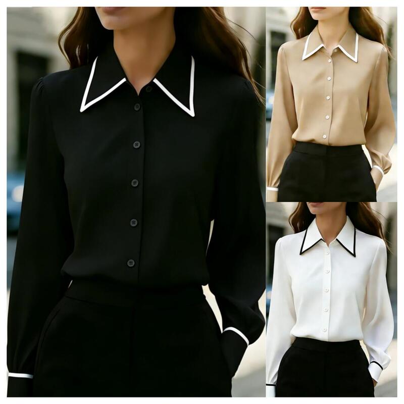 New 2026 Amazon Independent Site Casual Fashion Color-Blocked Lapel Long-Sleeve Shirt for Women in Commuter Style New 2026 Amazon Independent Site Casual Fashion Color-Blocked Lapel Long-Sleeve Shirt for Women in Commuter Style