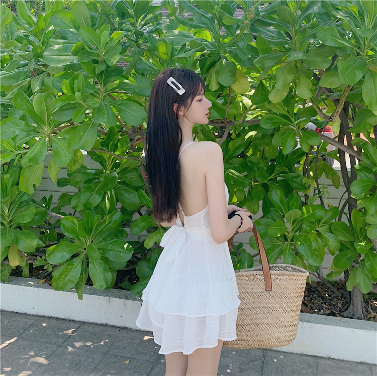 VK旗艦店 韓系性感交叉露背綁帶無袖洋裝