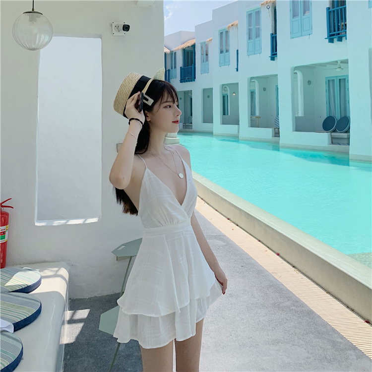 VK旗艦店 韓系性感交叉露背綁帶無袖洋裝