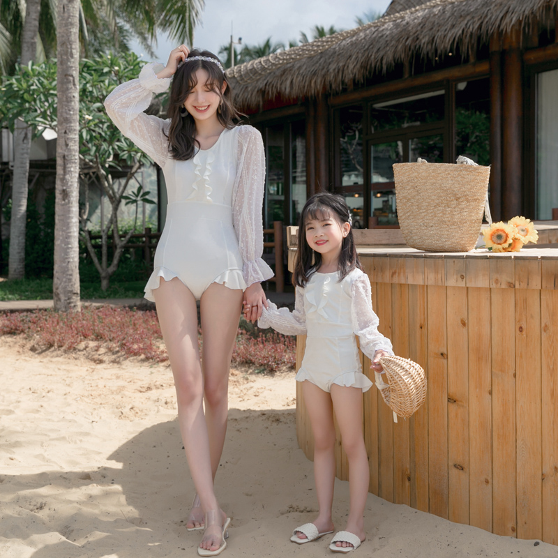 Parents-Children's Han Link Triangle Long Sleeve Sun Prevention in Windmaid Swimsuit