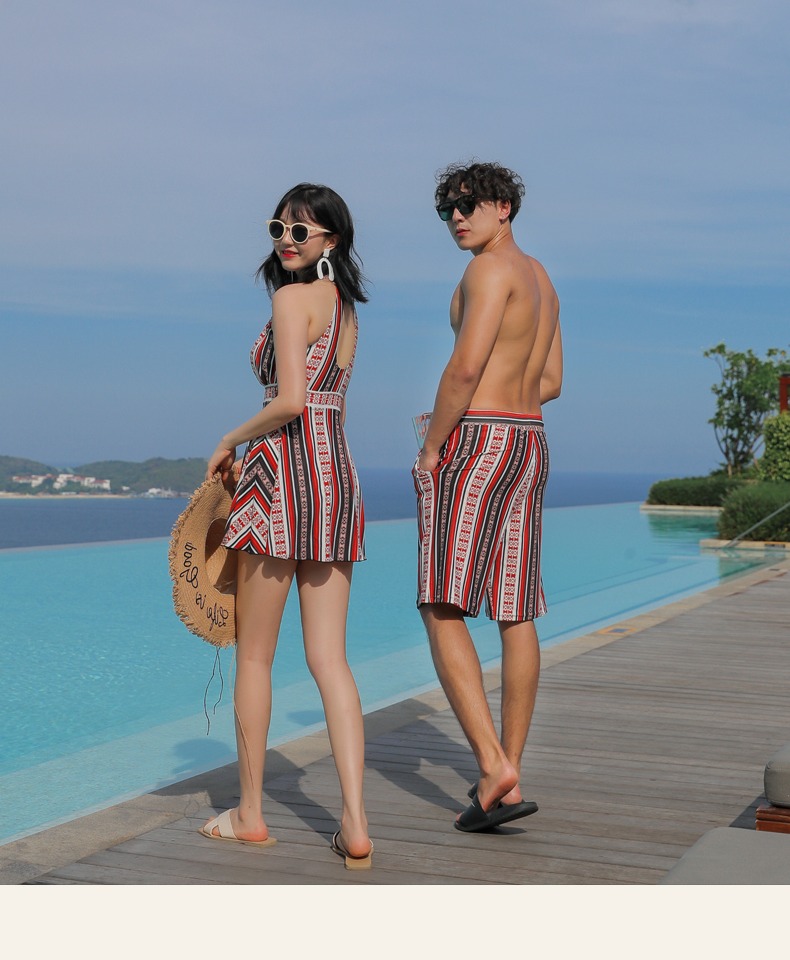 Ngực nhỏ thép tấm tập hợp váy bảo thủ kiểu boxer ins gió vài bộ đồ bơi chia mỏng nữ áo tắm nam bãi biển - Vài đồ bơi 	đồ đôi maxi đi biển