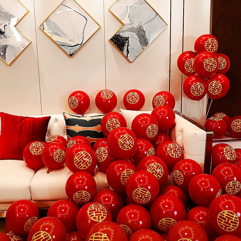 Wedding net red pomegranate balloon thickened wedding room double-layer wedding red wedding scene layout decoration supplies Daquan