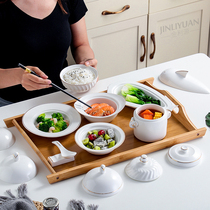 Ceramic confinement club tableware maternity hospital soup cup for one person hygienic confinement bowl wooden tray set with lid