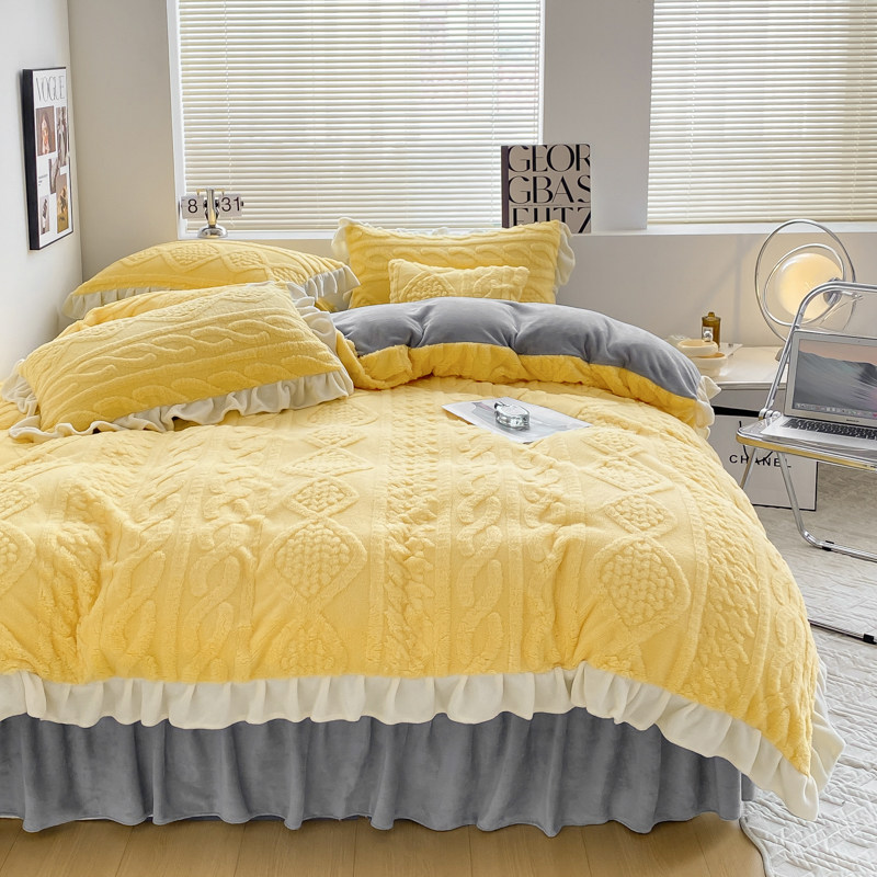 Little fairy wind velvet four-piece set winter milk velvet bed skirt crystal velvet ins thickened princess style bed sheet quilt cover