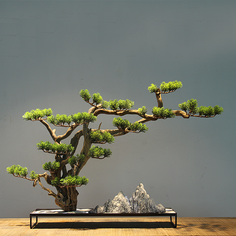New Chinese Welcome Guest Pine Bonsai Zen Zenith Table Tea Room Weathered Wood Ceramic Deco-style Decorative Like room Living room