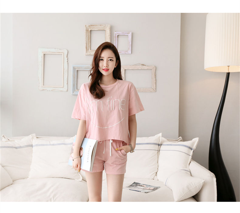 2018 đồ ngủ mùa hè của phụ nữ cotton ngắn tay quần short Hàn Quốc phiên bản có thể được đeo bên ngoài mùa hè junior học sinh trung học nữ nhà dịch vụ phù hợp với