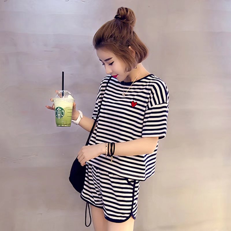 2018 đồ ngủ mùa hè của phụ nữ cotton ngắn tay quần short Hàn Quốc phiên bản có thể được đeo bên ngoài mùa hè junior học sinh trung học nữ nhà dịch vụ phù hợp với