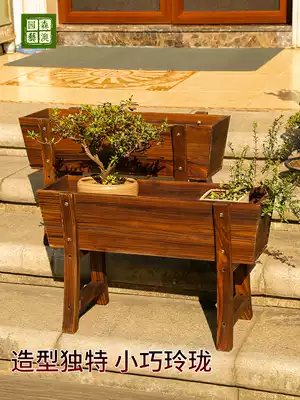 Anti-corrosion wood flower box carbonized solid wood flower pot rectangular balcony planting flower bonsai outdoor wooden flower trough creative flower pot