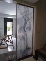 Customized 3D clip wire tempered art glass partition porch screen double-layer clip silk cloth clip painting happiness clouds