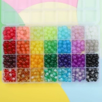 0#28 сетка | Набор стеклянных бусин Explosion + сплошной цвет в коробке 8 мм по 20 бусин в сетке, всего около 560 бусин в коробке