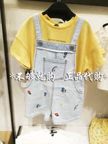 ZARA domestic 03335165400 girls flower print denim strap pants 3335165