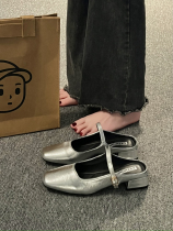 Tianmeis design silver Mary Jane toe half slippers French single shoes silver shoes spring and summer thick heels and high heels
