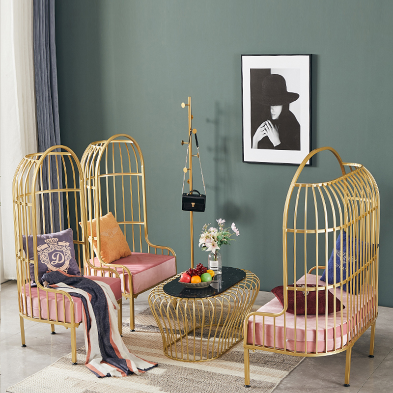Net Red Iron Sofa Clothing Store Dining Room Beauty Salon Studio Hotel Rest Area Backrest Bird Cage Sofa Table and Chair