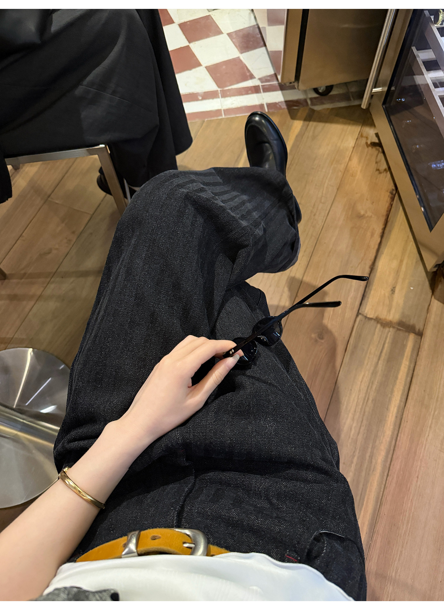 LelyMooch оригинальный дизайн винтажные черно-серые полосатые прямые широкие брюки женские свободные универсальные джинсы