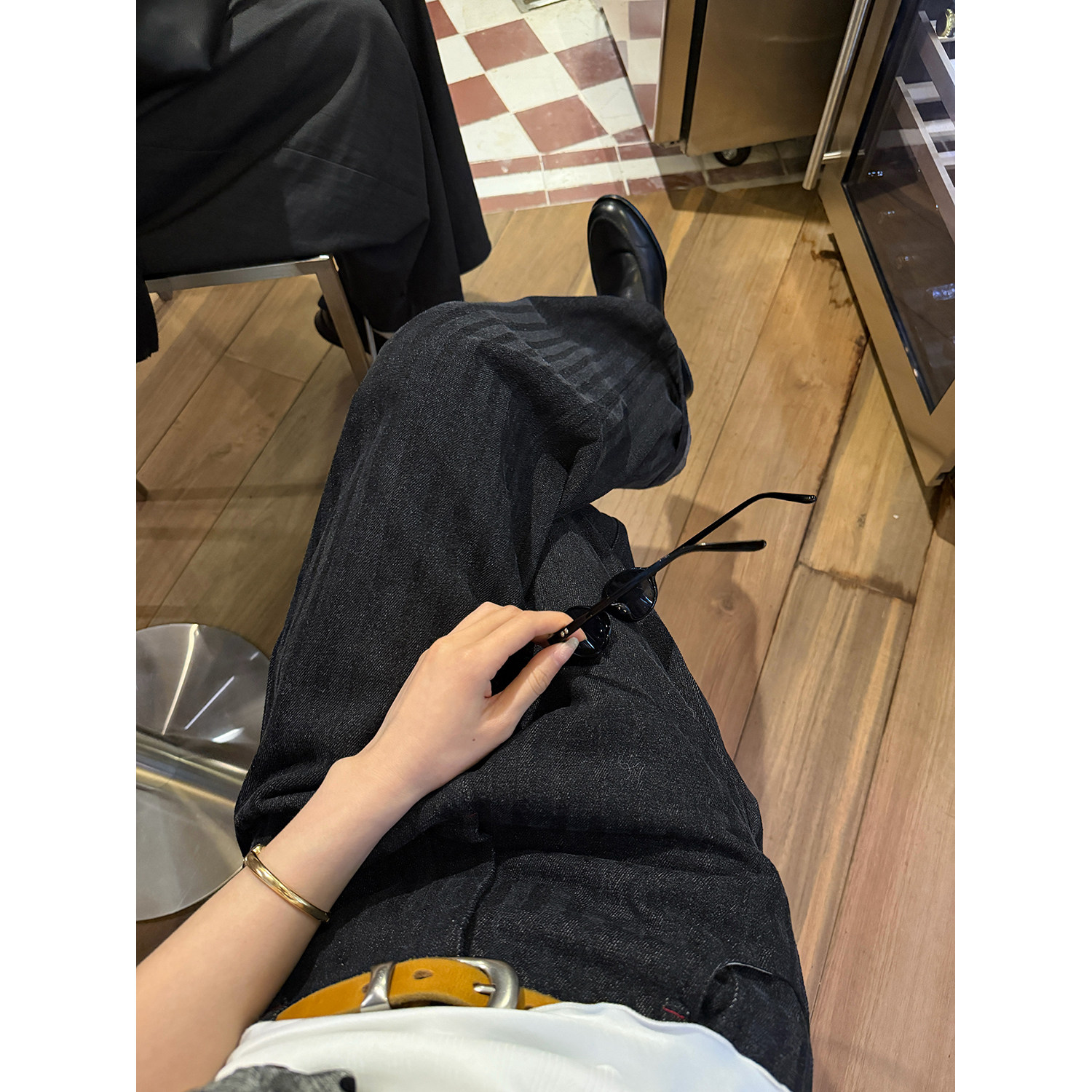 LelyMooch оригинальный дизайн винтажные черно-серые полосатые прямые широкие брюки женские свободные универсальные джинсы