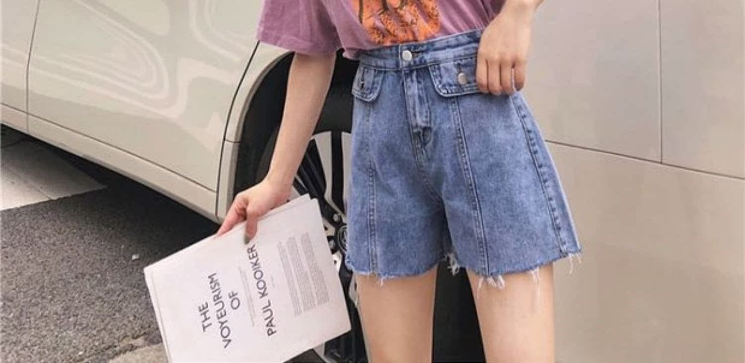 Mùa hè nữ 2019 mới thời trang Hàn Quốc thon thả eo cao Một chiếc quần jeans ống đứng nóng bỏng. - Quần jean quần jean ngố ống rộng