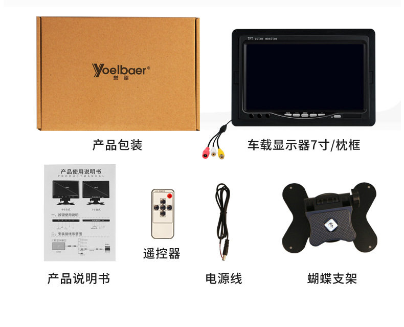 7inch / 5inch Ahd High-Definition Car Monitor with Two-Way Reversing Camera, Tv Set-Top Box, Universal Av Port