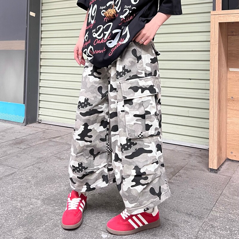 American Retro Multi-Pocket Polka Dot Camouflage Cargo Pants for Men and Women, New Summer Loose Casual Wide-Leg Cropped Pants