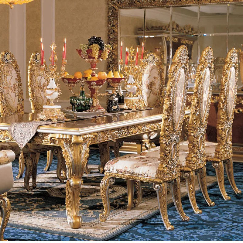 French Italian European square dining table solid wood carved dining table dining table dining chair professional custom villa court furniture