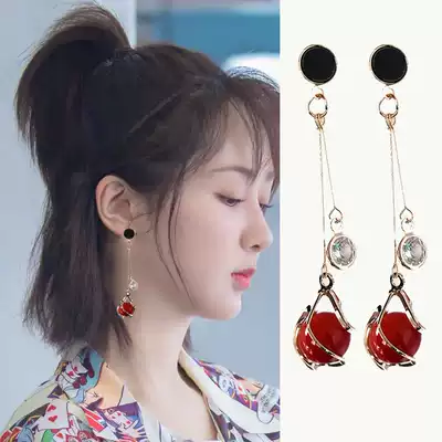 Niche senior red earrings 2021 New Tide long version earrings suitable for round face earrings bride ear pin summer sterling silver