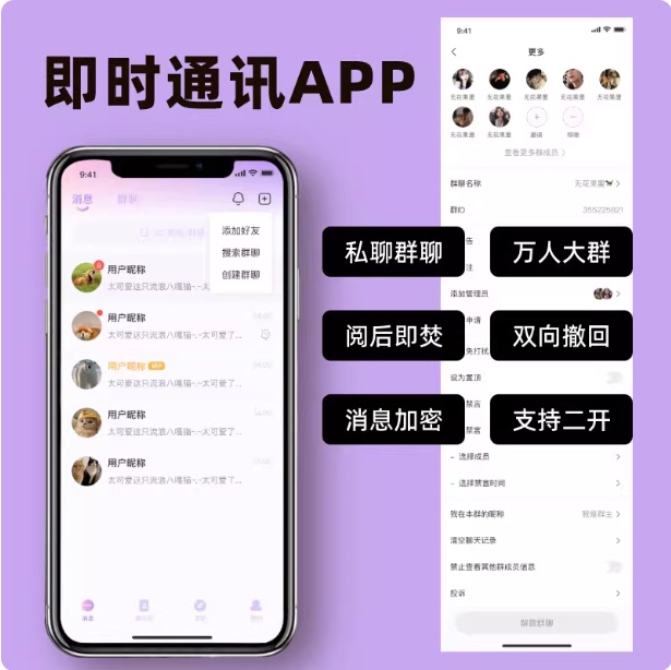 Im Instant Messaging App, Audio and Video Calls, Message Encryption, Two-Way Recall, Anti-Snooping, Automatic Compensation