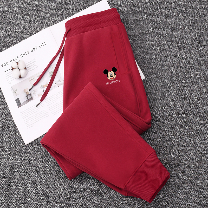 High-Waisted Slimming Sweatpants in Bright Red for the Year of Birth, Suitable for Spring and Autumn, Casual Sports Pure Cotton Jogger Pants, Winter Warm Fleece-Lined Women's Pants