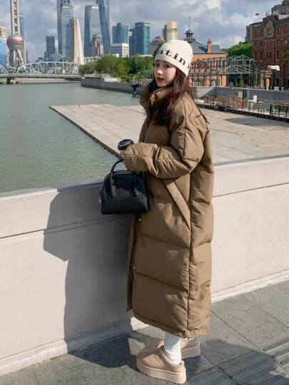 Khaki down jacket women's mid-length 2025 winter new style slim temperament high-end thickened warm bread coat