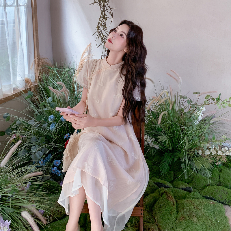 New Chinese-Style National Embroidery Jacquard Dress for Women, 2026 Summer New Fashionable Modernized Cheongsam Long Dress New Chinese-Style National Embroidery Jacquard Dress for Women, 2026 Summer New Fashionable Modernized Cheongsam Long Dress