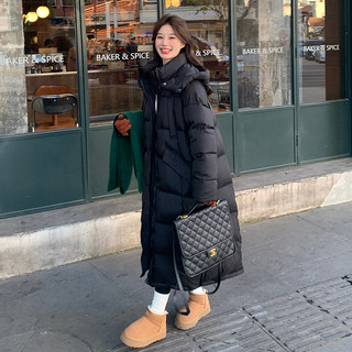 Black Stylish Long down Jacket for Women, 2025 Winter New Korean Style Casual Warm 90% White Duck down Puffer Coat